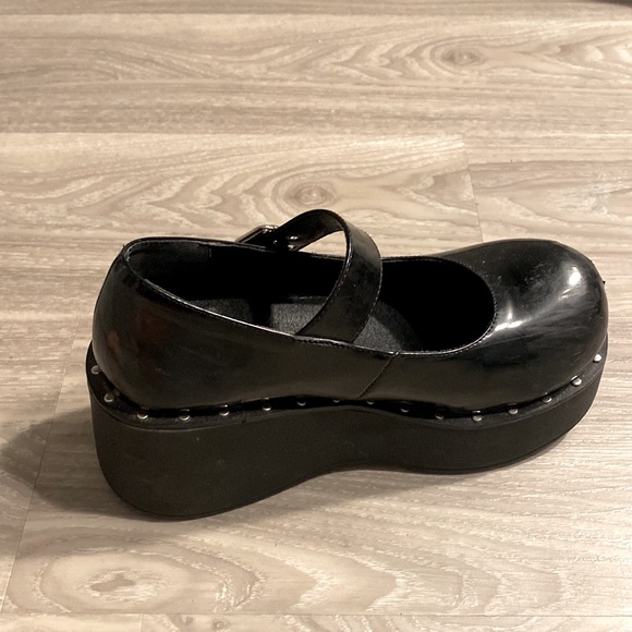 Black Mary Jane Style Platform Wedges Rounded Toe Size 8 - Picture 4 of 5